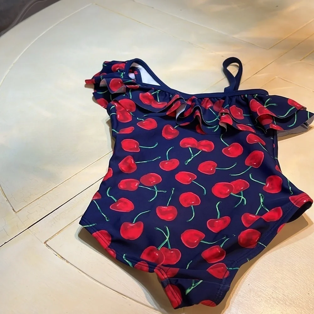 Kids Cherry Print One-Shoulder Kids Swimsuit by Kami Size 5